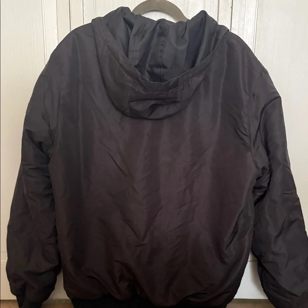 Reversable 2 in 1  Mens Black Hooded Puffer Jacket Trim Size Large-x large